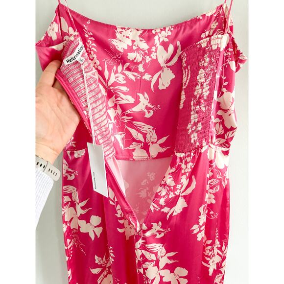 Reformation | NWT | Frankie Silk Dress | Hothouse Pink/Cream Floral | Sz 10 - Picture 7 of 12